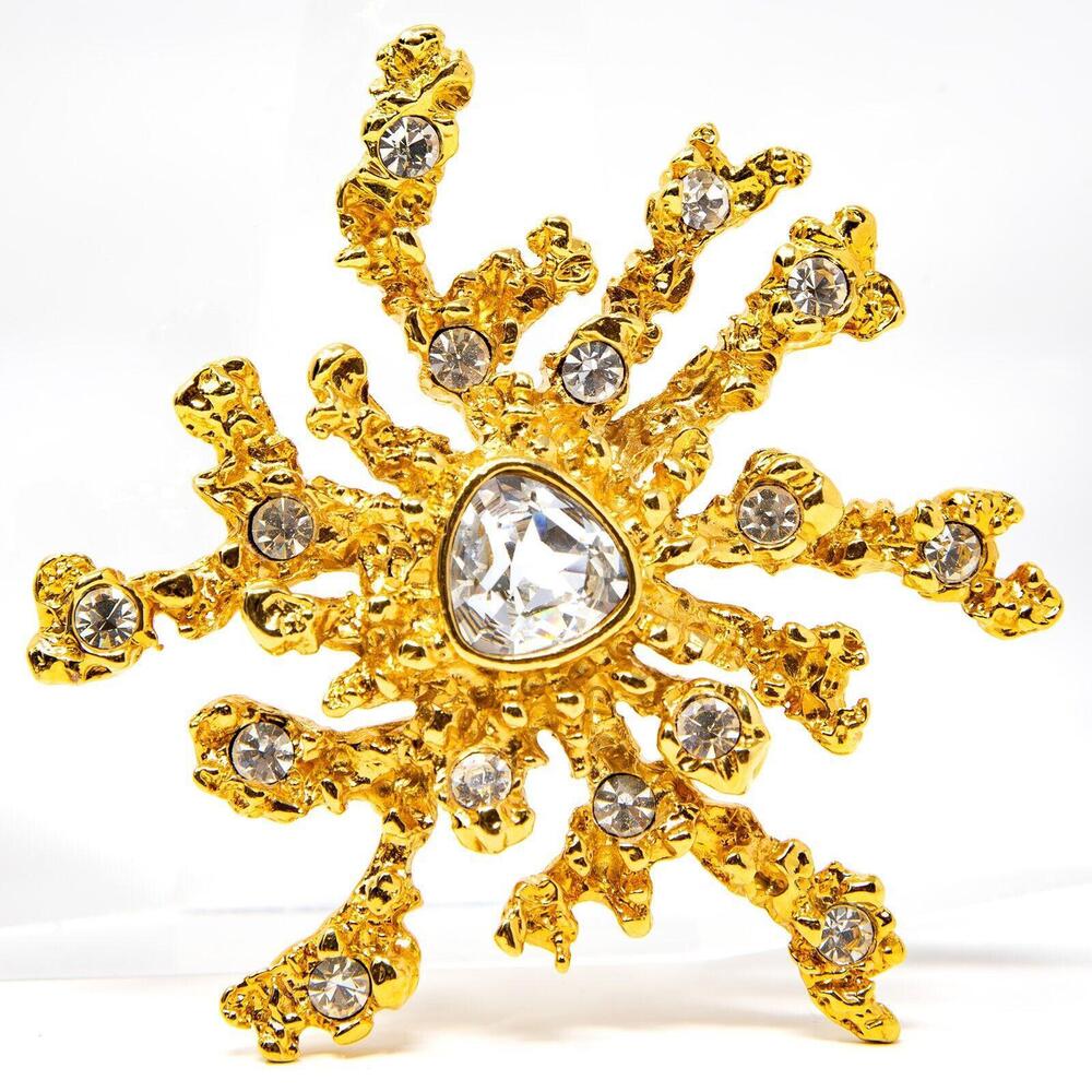 Ivana Trump Crystal Gold Tone Nugget Style Abstract Brutalist Pin Brooch/Pendant